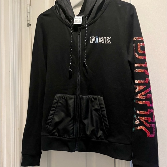 Pink VS sweatshirt with holographic glittery sequins and hoodie - Picture 6 of 16